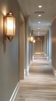 Bright and modern hallway with elegant lighting in a contemporary building during the day photo
