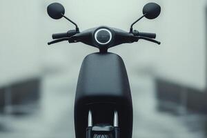 Modern black electric scooter showcased against a minimalist background in studio lighting photo