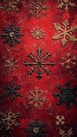 Festive red background with gold and black snowflake patterns during the holiday season photo