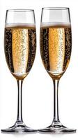 Elegant champagne flutes filled with sparkling beverage during a celebration in clear light photo