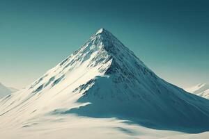 Majestic snow covered mountain peak under clear sky during winter season at sunrise photo