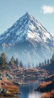 Snow capped mountain under a clear blue sky with fluffy clouds in the foreground during daytime photo