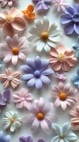 Colorful arrangement of various artificial flowers on a light background in springtime aesthetic photo