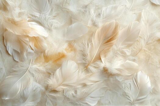 Soft ivory feathers layered delicately on a muted background creating a serene visual effect photo