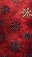 Festive red background with gold and black snowflake patterns during the holiday season photo
