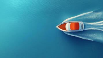 A boat gliding across vibrant blue waters on a sunny day in a coastal paradise photo
