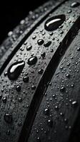 Close up of tire tread with water droplets highlighting texture and performance features photo