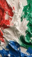 Colorful abstract painting with red, white, green, and blue in artistic expression photo