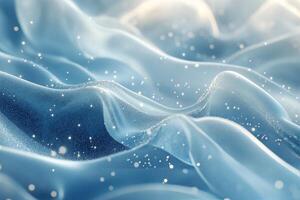 Gentle waves of blue fabric create a serene atmosphere with soft textures and glittering details photo