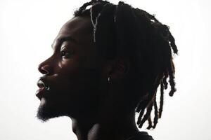 Profile of a man with dreadlocks against a bright background showcasing his thoughtful expression photo