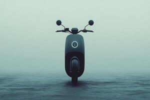 Modern black electric scooter showcased against a minimalist background in studio lighting photo
