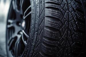 Close up of a modern alloy wheel design showcasing intricate details and textures photo
