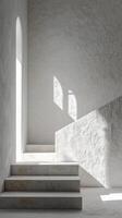 Simple staircase and light play in a minimalist interior architectural design photo