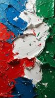 Colorful abstract painting with red, white, green, and blue in artistic expression photo
