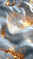 Elegant marble sphere resting on a polished surface with golden veins and reflections photo