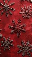 Festive red background with gold and black snowflake patterns during the holiday season photo