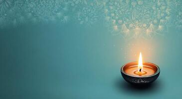 Candles and flowers on a turquoise surface creating a serene atmosphere for relaxation photo