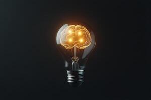 Light bulb with a glowing brain inside symbolizes creativity and innovative thinking photo