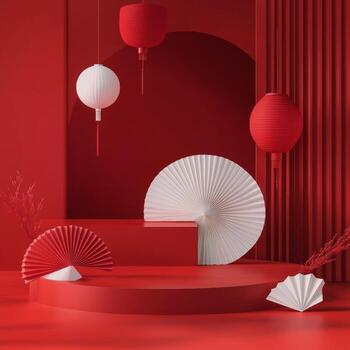 artístico monitor con rojo antecedentes y decorativo aficionados en un moderno ajuste foto