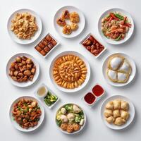 Variety of dim sum dishes arranged beautifully on a table for a delightful dining experience photo