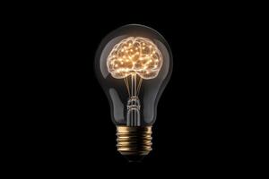 Light bulb with a glowing brain inside symbolizes creativity and innovative thinking photo