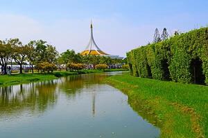 Beautiful Thai architecture in the middle of the water in the Royal Park Rama IX, photo