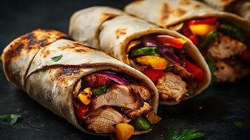 Elegant Shawarma Wrap Plating with Crispy Chicken photo