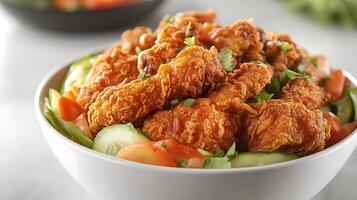 Crispy Fried Chicken Bowl with Fresh Vegetables photo