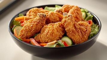 Crispy Fried Chicken Bowl with Fresh Vegetables photo