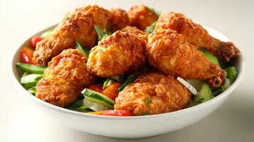 Crispy Fried Chicken Bowl with Fresh Vegetables photo