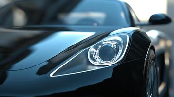 Front-facing angle of a car's LED headlight, gleaming with precision and style photo