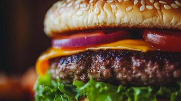 A hamburger with a green lettuce and onions on it photo