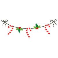 Christmas-themed garlands and banners with festive patterns and New Year party flags and lights vector
