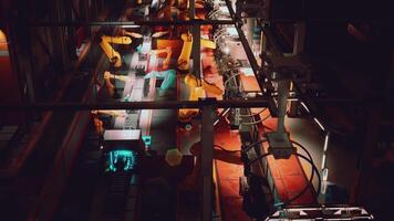 Automated conveyor system in a modern factory with robotic arms operating photo