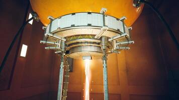 Futuristic laboratory with a cutting edge energy device in operation photo