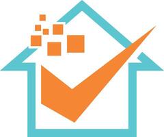 A house with a check mark and orange and blue squares vector