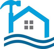 A house with a hammer and wave in the background vector