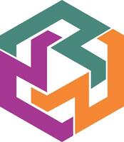 The logo for the company is a colorful hexagon vector