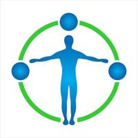 A man is standing in a circle with four spheres vector