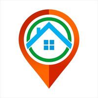A house icon on a map pointer vector