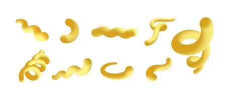 Set of 3D Golden Abstract Shapes and Swirls Design illustration isolated on white background vector