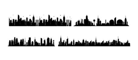 Set of Urban Skyline Silhouettes in Black isolated on White Background. City or town element eps10 illustration vector