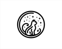 A cat is sitting on the moon in a circle vector
