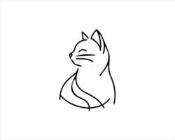 A cat is sitting in a chair, with a line drawing of the cat vector