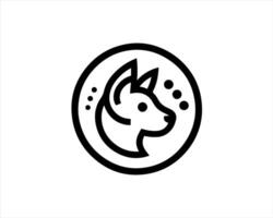 A black and white logo of a dog in a circle vector