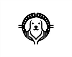 A dog is in a circle with a black and white logo vector