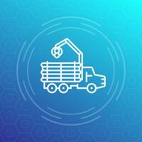 Forwarder, forestry vehicle, logger, logging truck line icon vector