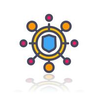 cyber attack icon in flat style with outline over white, illustration vector