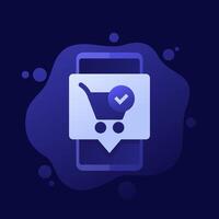 completed order icon with shopping cart and a phone, design vector
