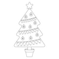 Simple Christmas tree design with ornaments and lights for coloring. Perfect for holiday-themed crafts and festive coloring activities. vector